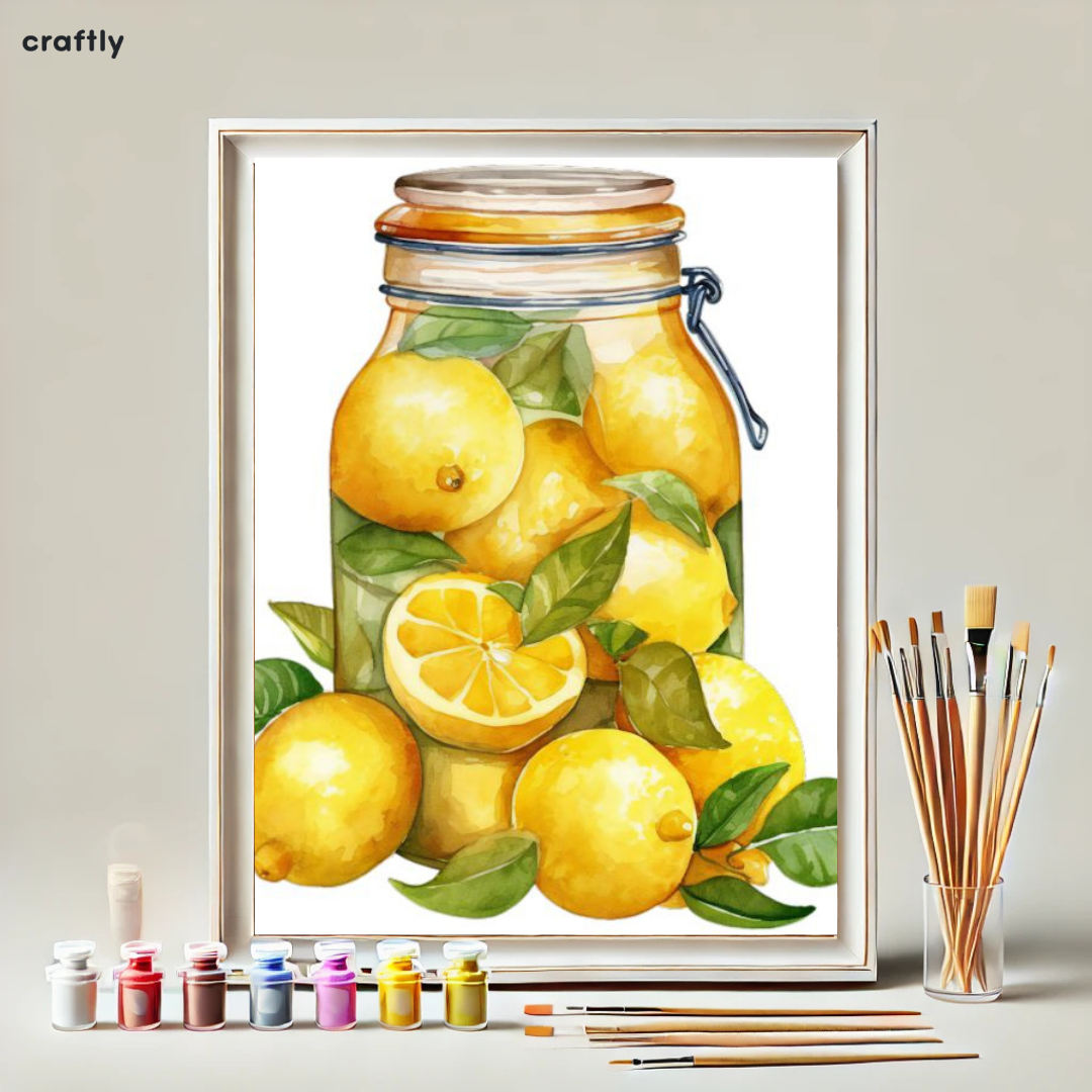 צביעה לפי מספרים - ציור לימונים בצנצנת