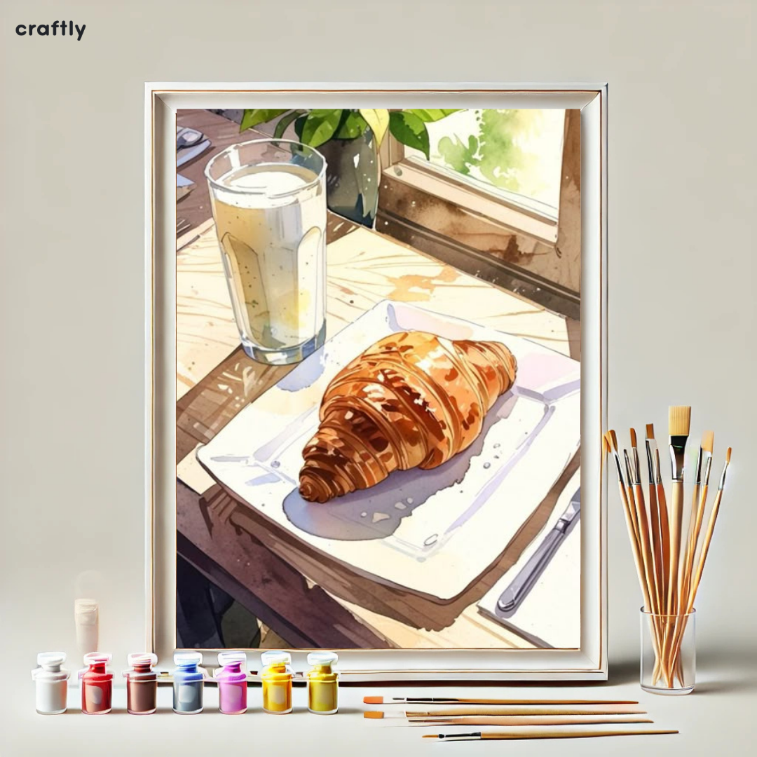 צביעה לפי מספרים - ציור של קרואסון ושתייה