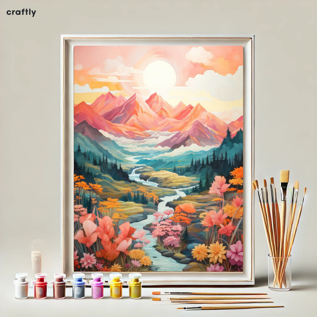 צביעה לפי מספרים - ציור של הרים ופסטל