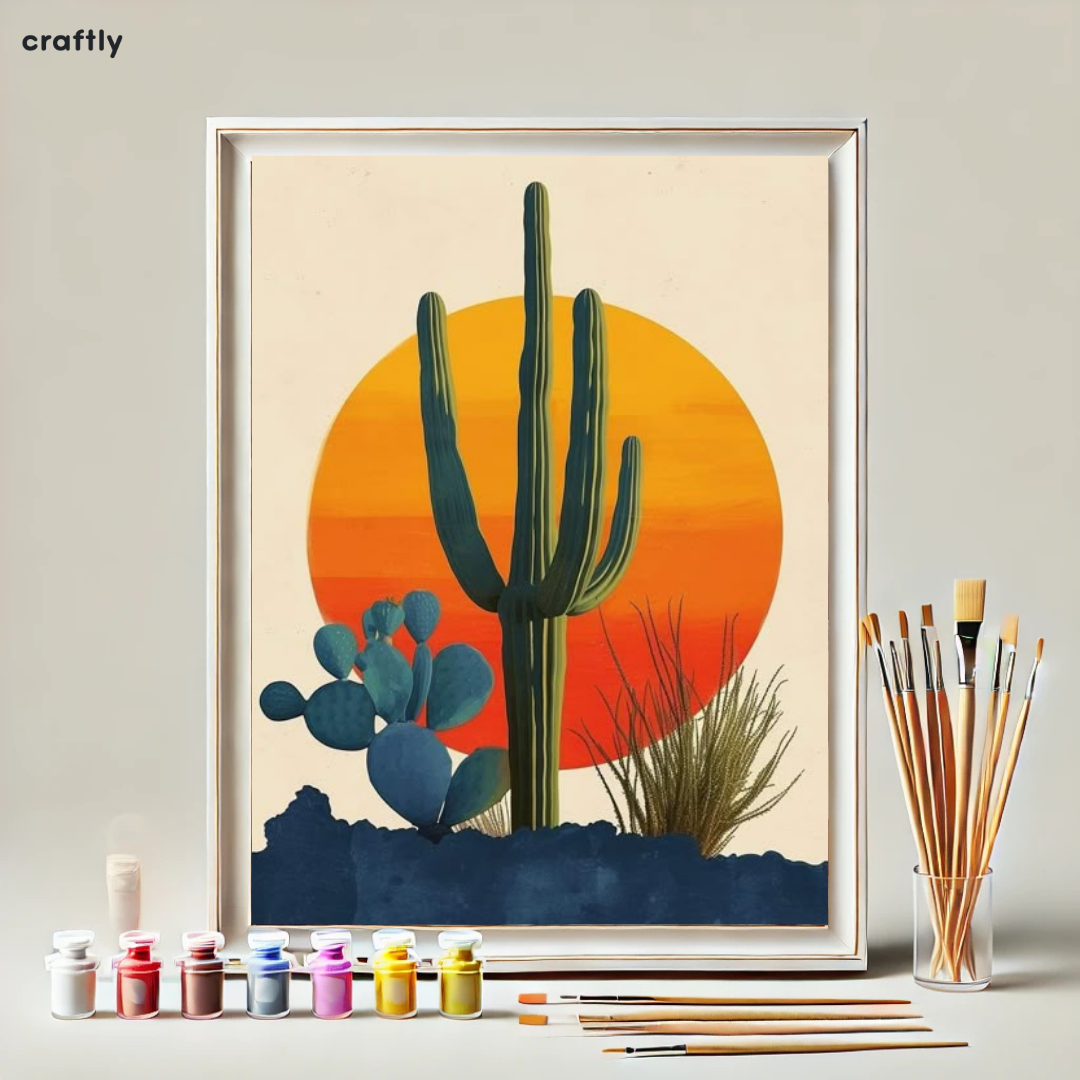 צביעה לפי מספרים - ציור של סצנה מדברית צבעונית