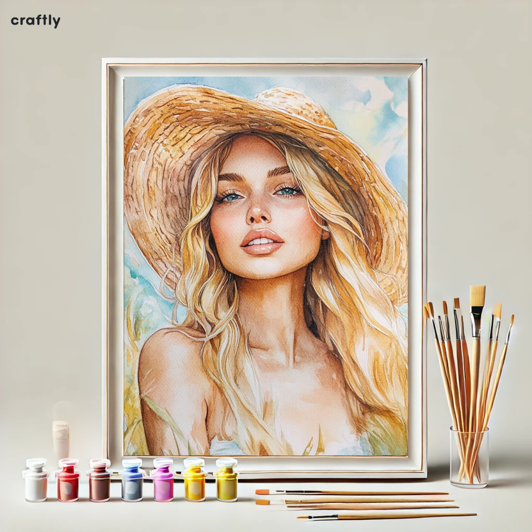 צביעה לפי מספרים - ציור נערה עם כובע קש