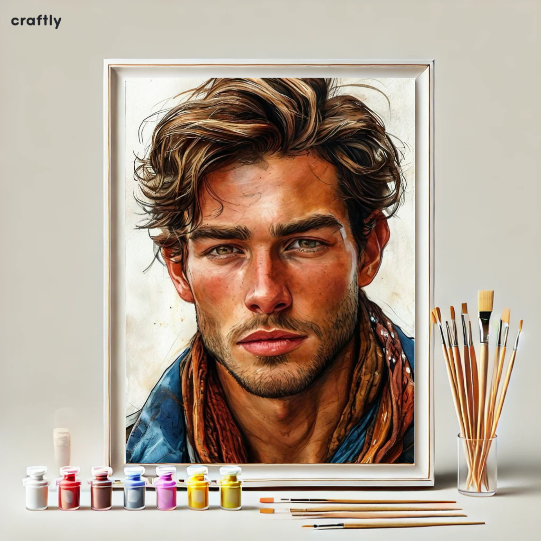 צביעה לפי מספרים - ציור גבר עם מבט חזק