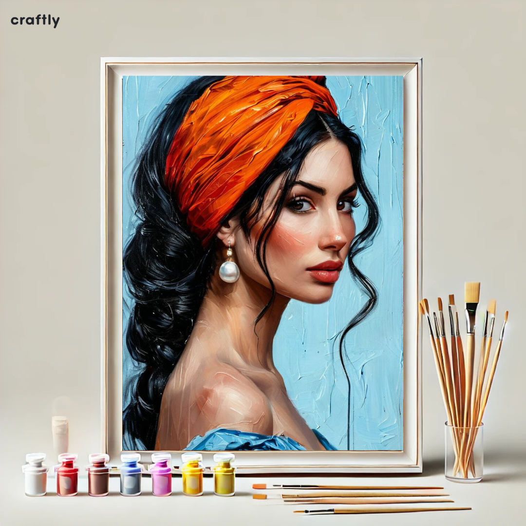 צביעה לפי מספרים - ציור אישה עם כיסוי ראש כתום