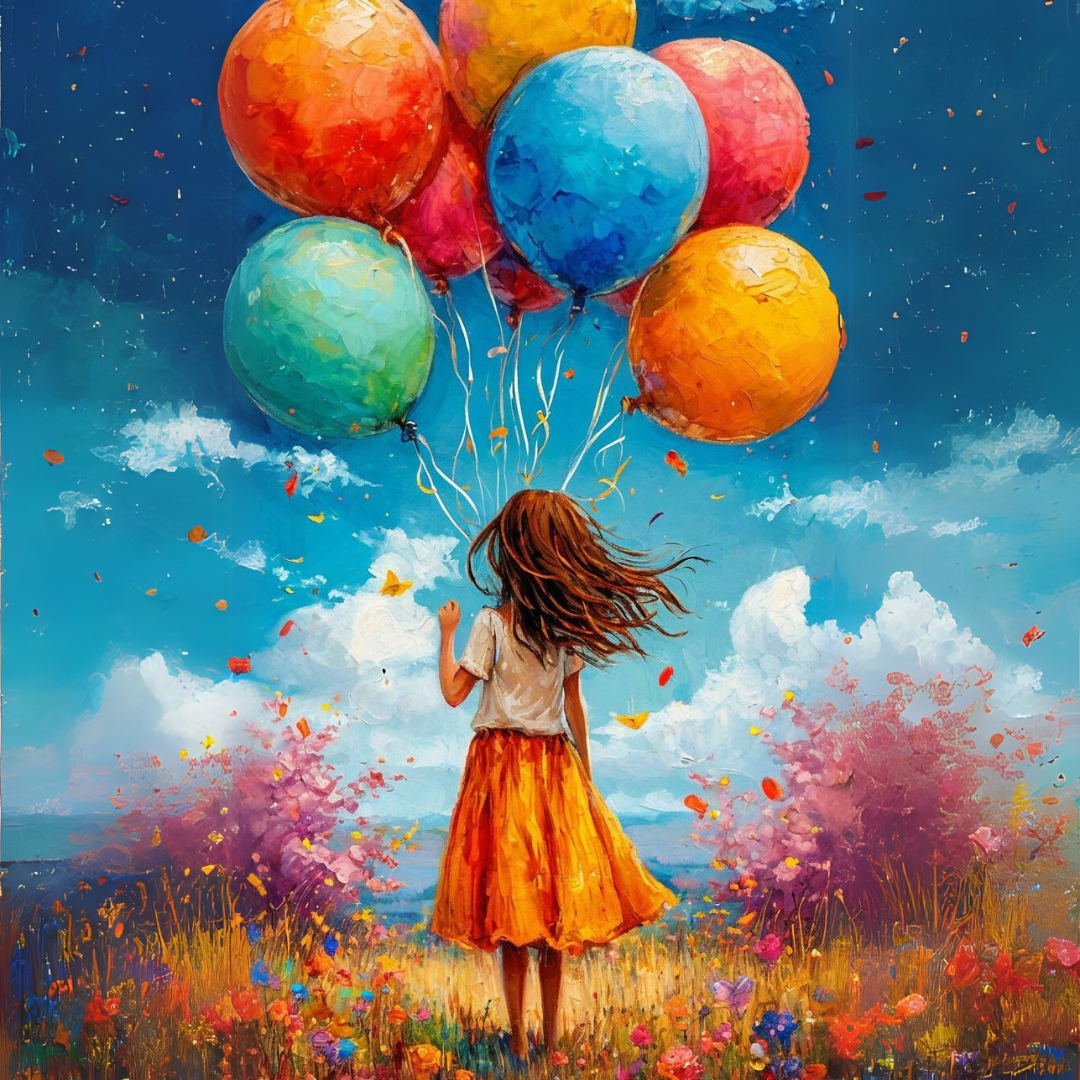 צביעה לפי מספרים - ציור ילדה עם בלונים