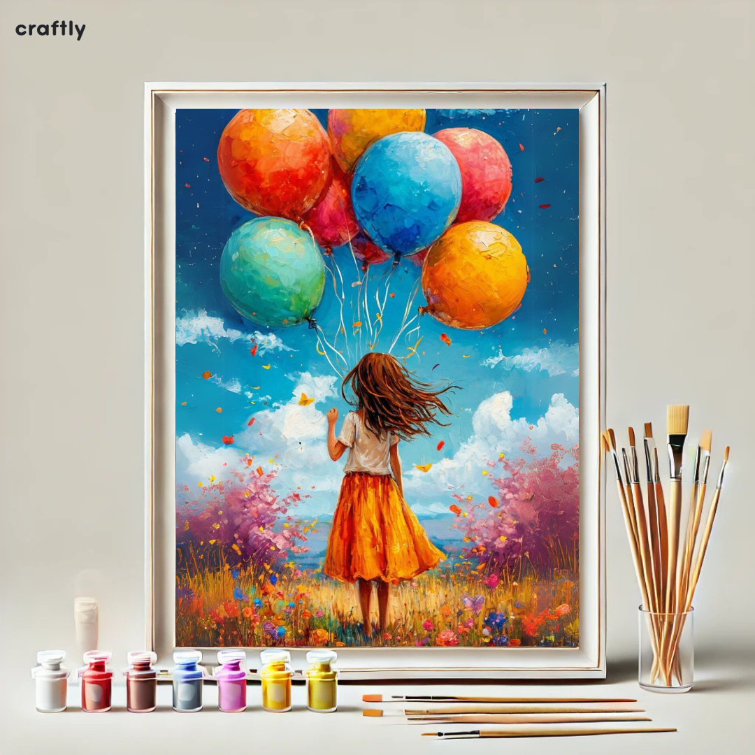 צביעה לפי מספרים - ציור ילדה עם בלונים