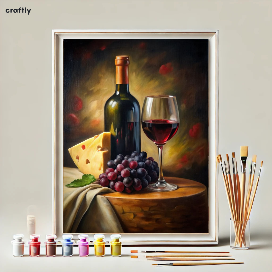 צביעה לפי מספרים - ציור של יין וגבינה