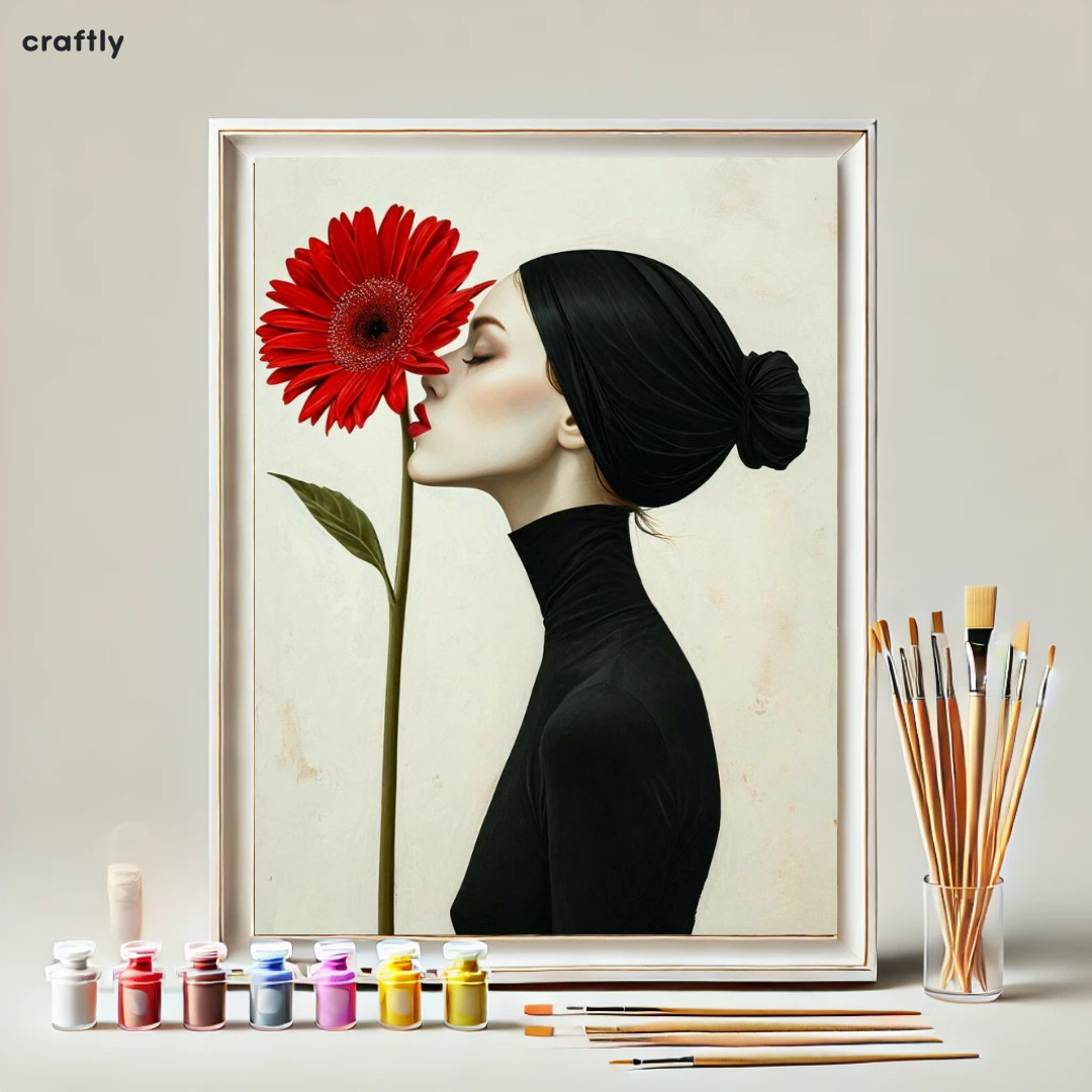 צביעה לפי מספרים - ציור פרח אדום