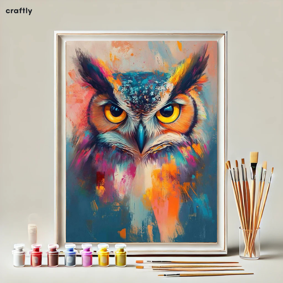 צביעה לפי מספרים - ציור ינשוף צבעוני