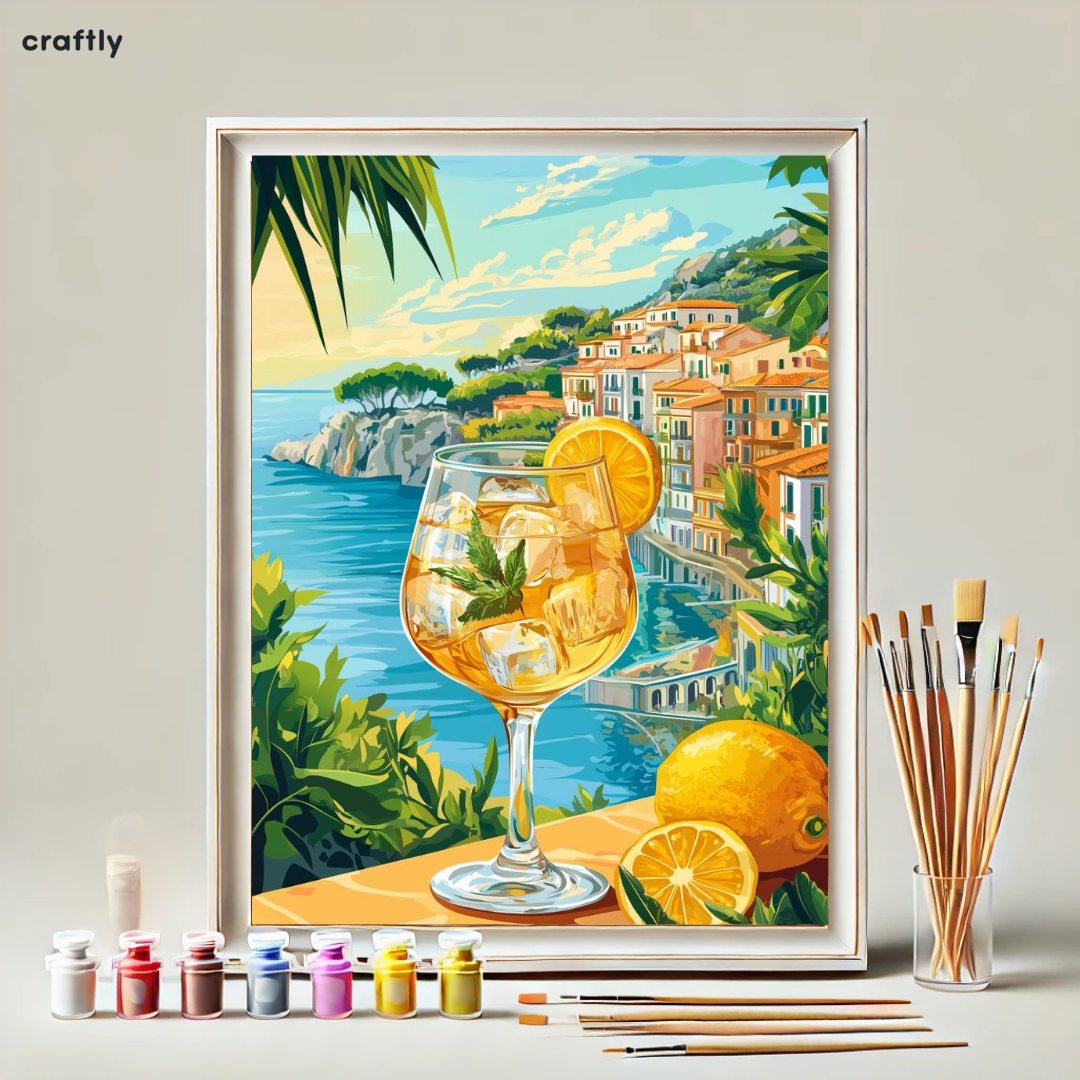 צביעה לפי מספרים - ציור חוף ים עם קוקטייל