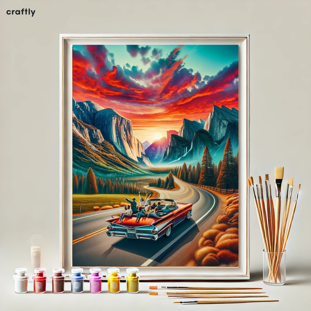 צביעה לפי מספרים - ציור טיול בכביש פתלתל