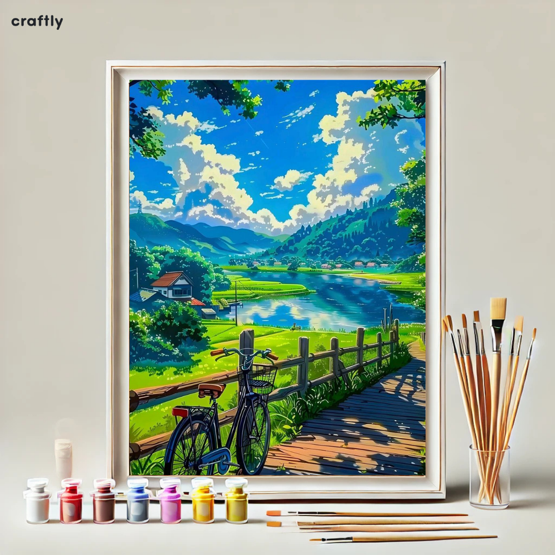 צביעה לפי מספרים - ציור שביל אופניים בטבע