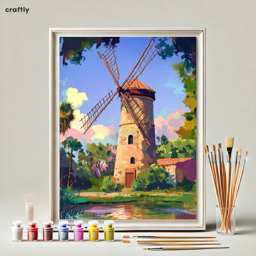 צביעה לפי מספרים - ציור טחנת רוח כפרית