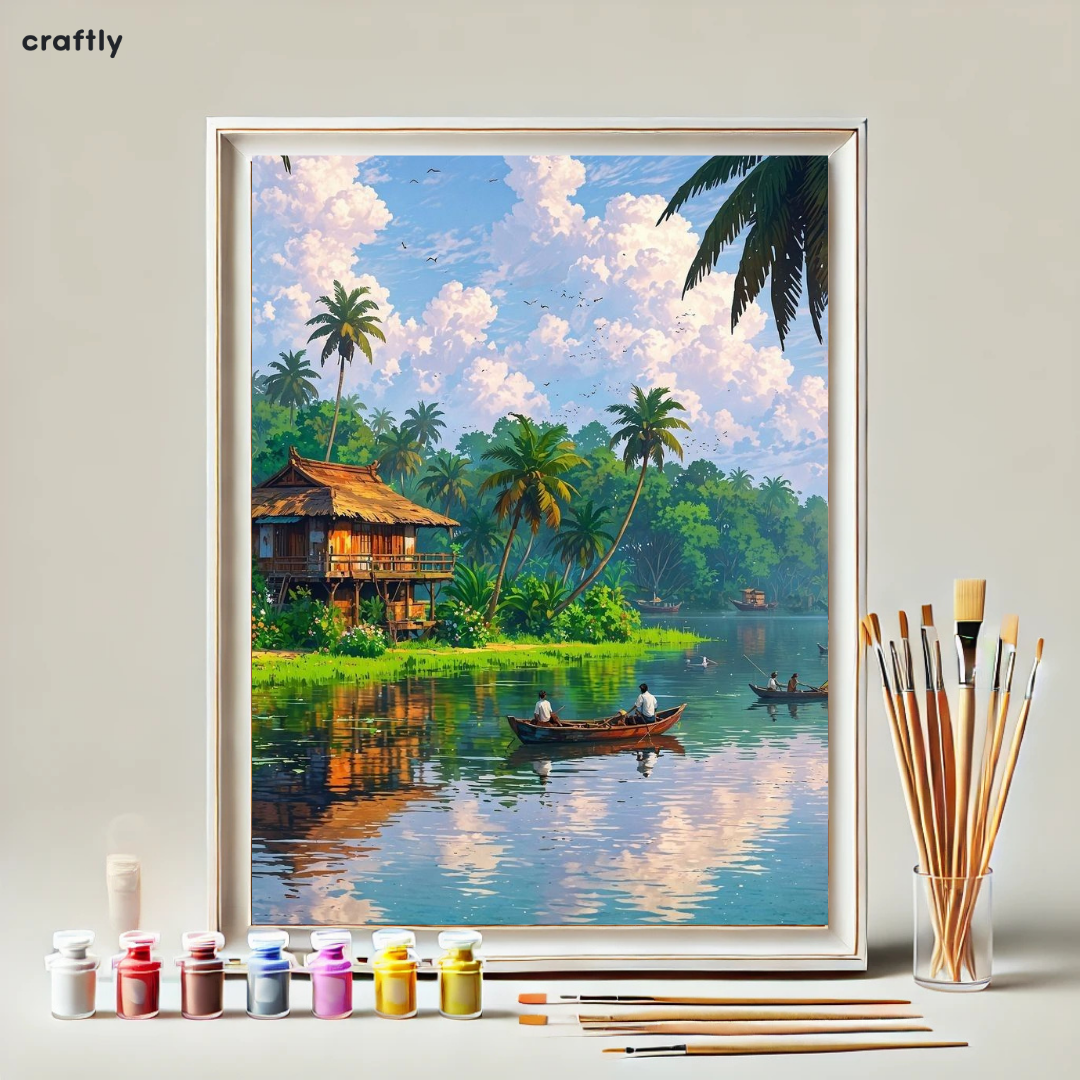 צביעה לפי מספרים - ציור בקתה טרופית