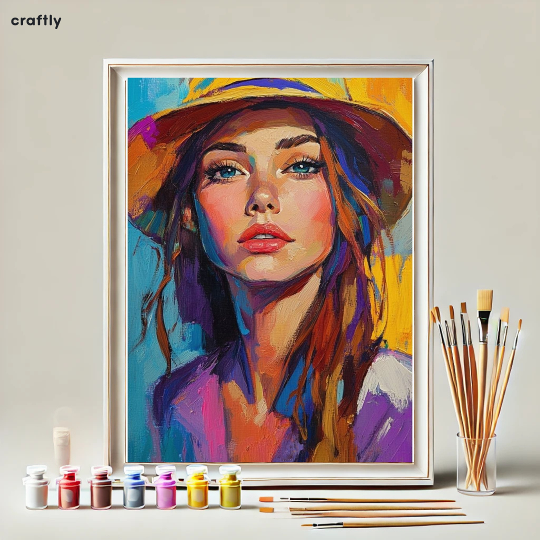 צביעה לפי מספרים - ציור אישה בכובע