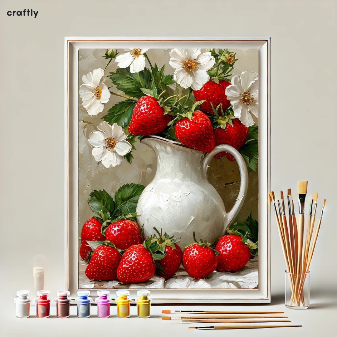 צביעה לפי מספרים - ציור תותים פורחים