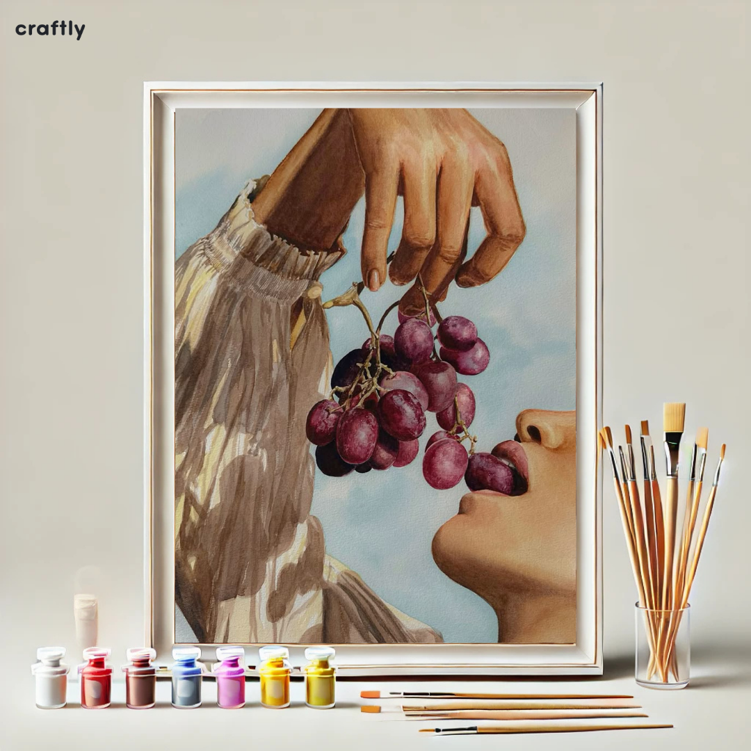 צביעה לפי מספרים - ציור אישה אוכלת ענבים