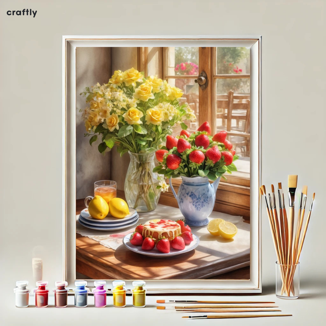 צביעה לפי מספרים - ציור בוקר מתוק בחלון