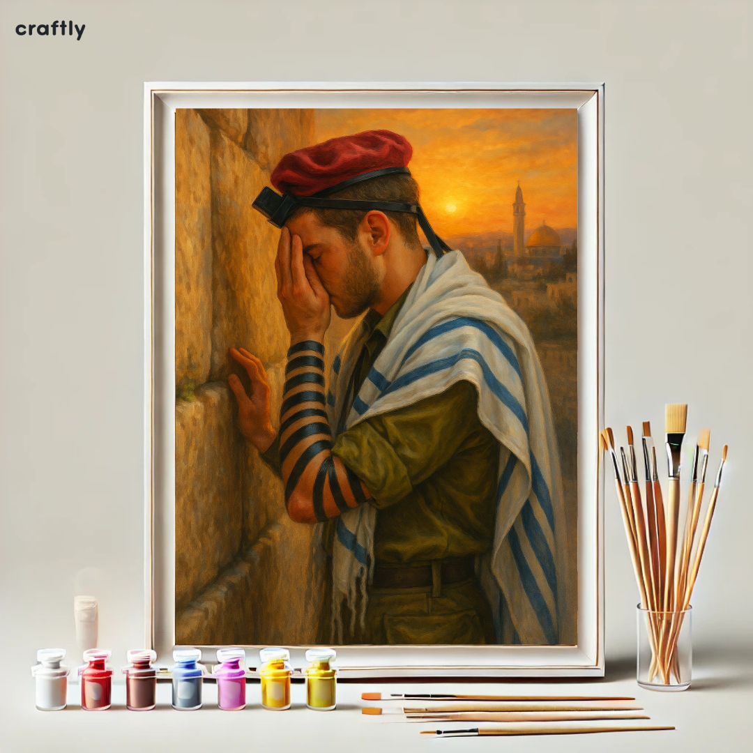 צביעה לפי מספרים - חייל בתפילה מרגשת בכותל