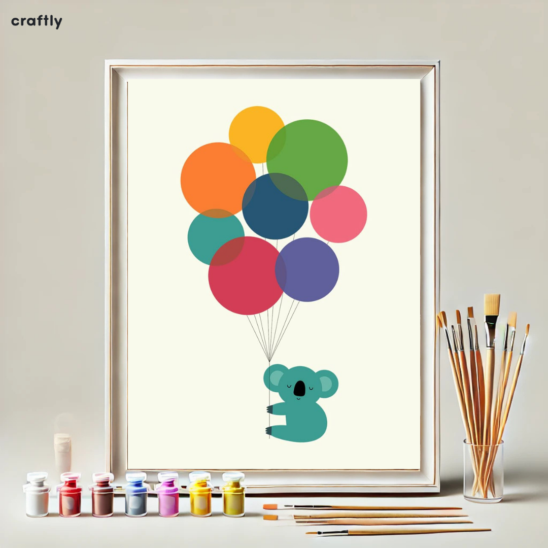 צביעה לפי מספרים - קואלה עם בלונים