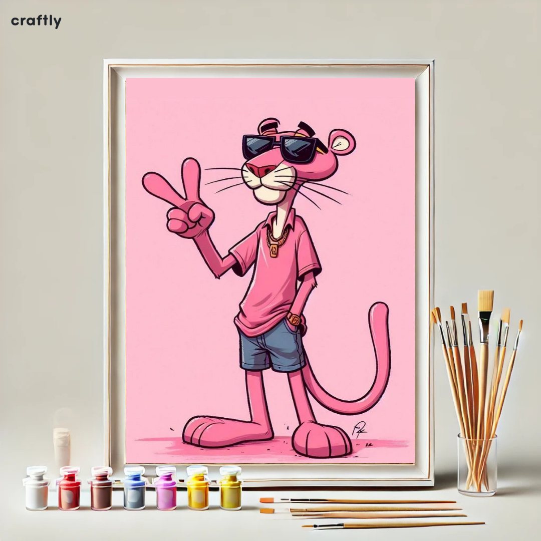 צביעה לפי מספרים - ציור הפנתר הוורוד שומר על סטייל