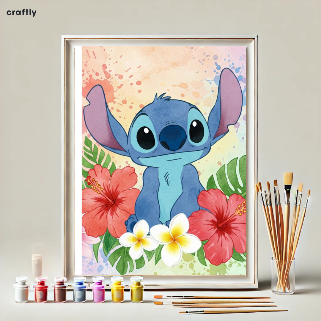 צביעה לפי מספרים - ציור סטיץ' עם פרחים