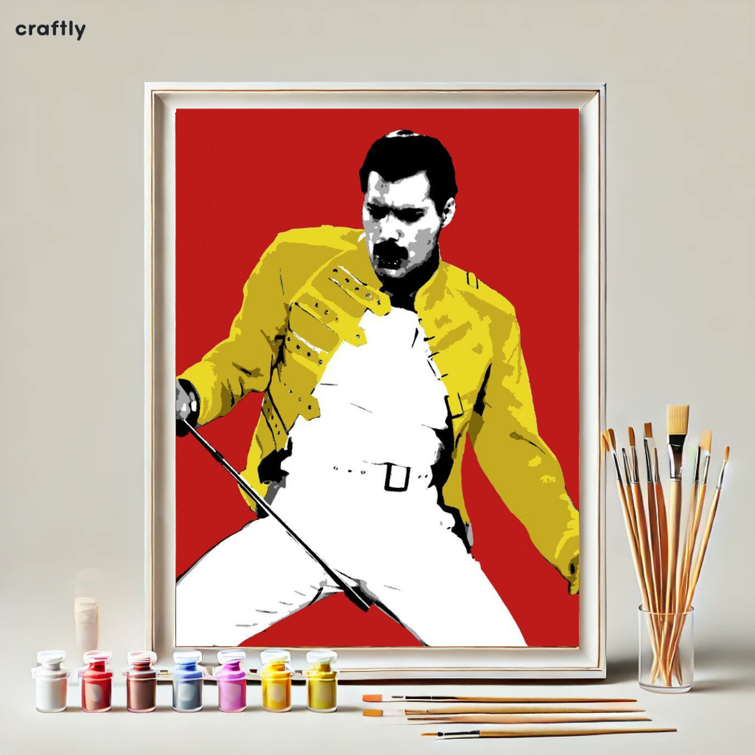 צביעה לפי מספרים - ציור פרדי מרקורי באדום