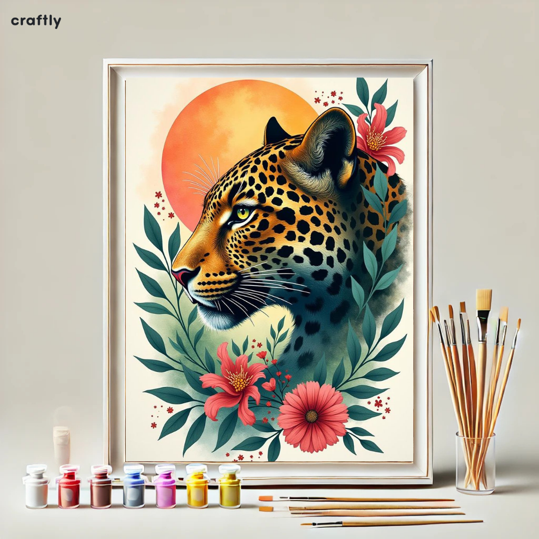 צביעה לפי מספרים - ציור נמר בשקיעה