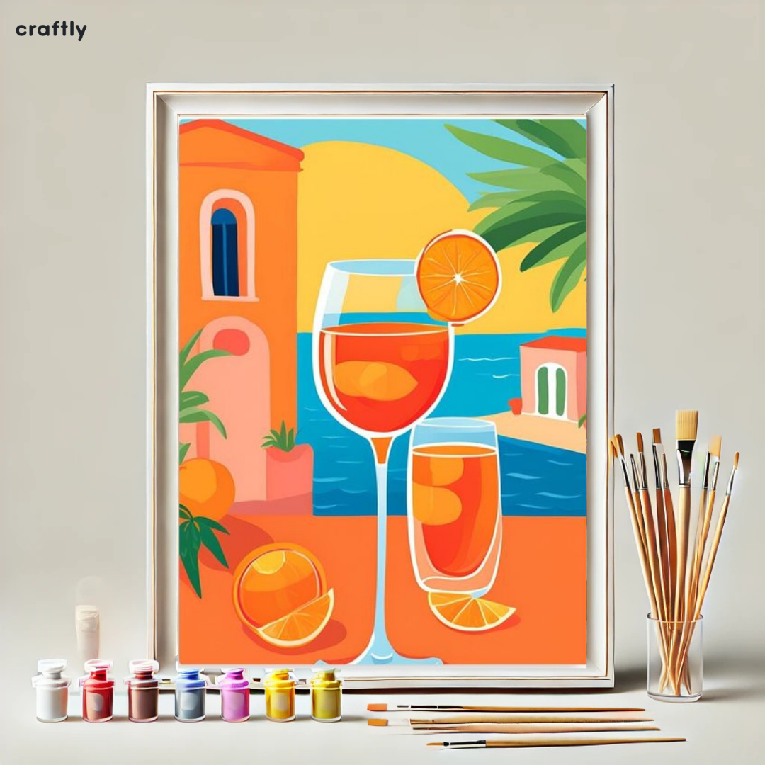 צביעה לפי מספרים - ציור קוקטייל שקיעה