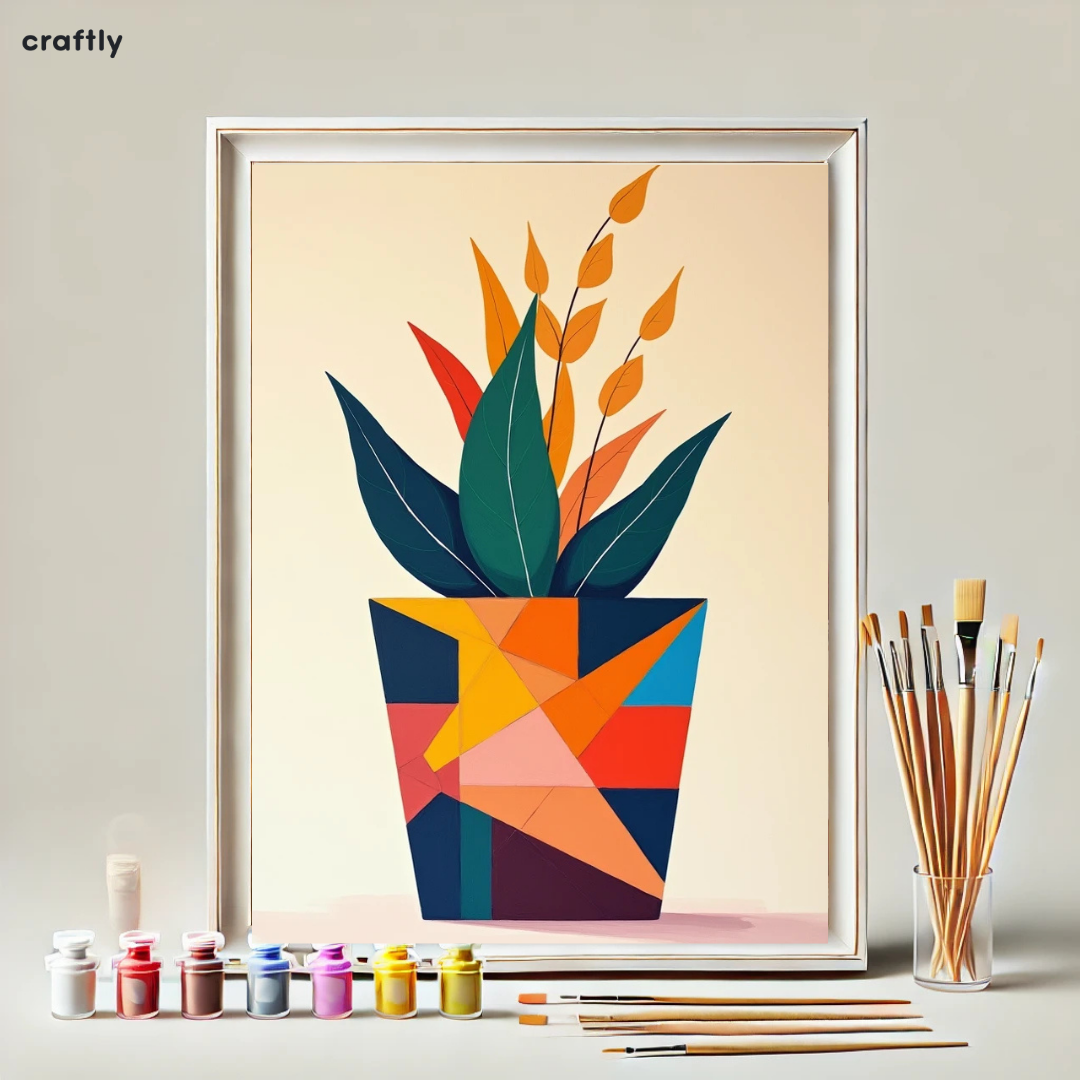 צביעה לפי מספרים - ציור עציץ גיאומטרי צבעוני