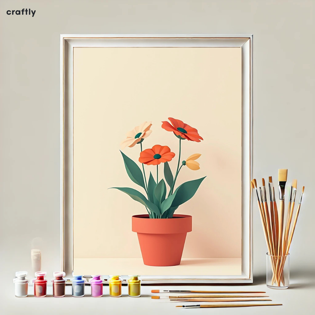 צביעה לפי מספרים - ציור עציץ פרחים