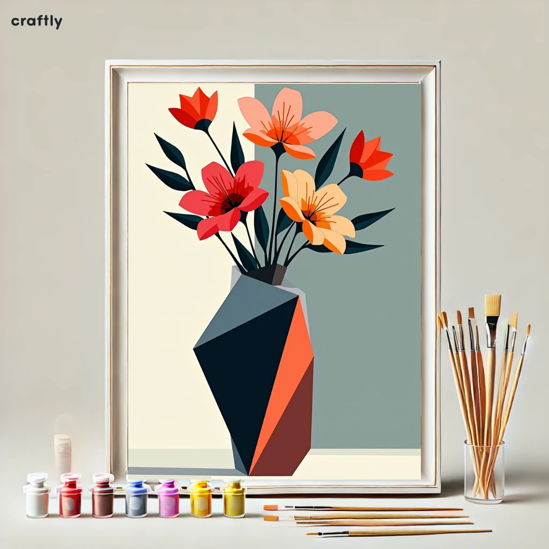 צביעה לפי מספרים - ציור פרחים גיאומטריים