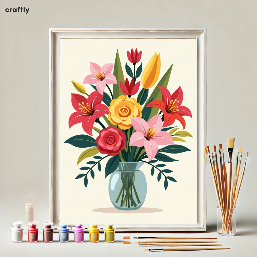 צביעה לפי מספרים - ציור זר פרחים באגרטל