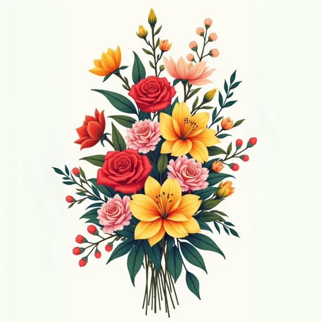 צביעה לפי מספרים - ציור זר פרחים חגיגי