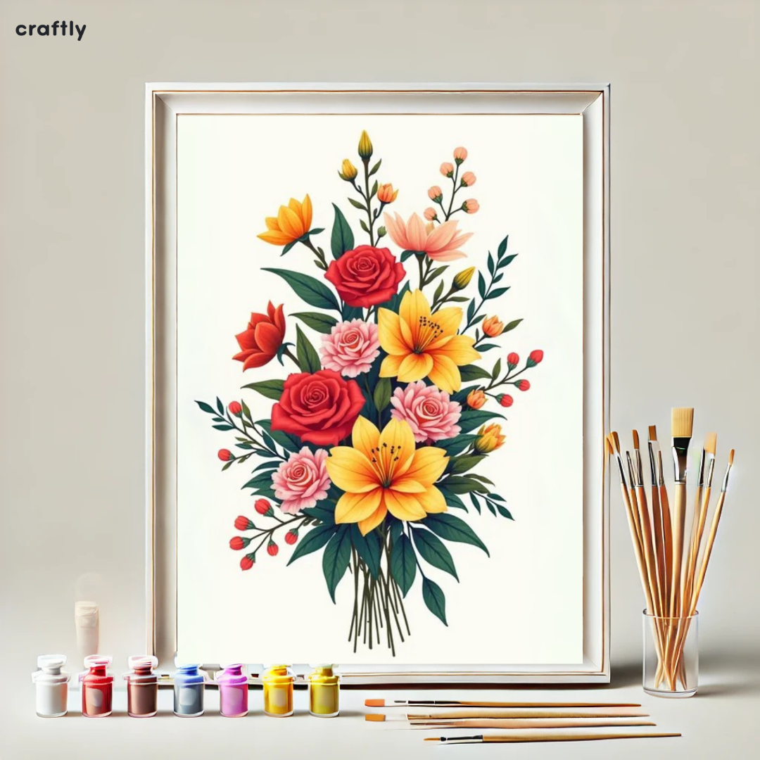 צביעה לפי מספרים - ציור זר פרחים חגיגי