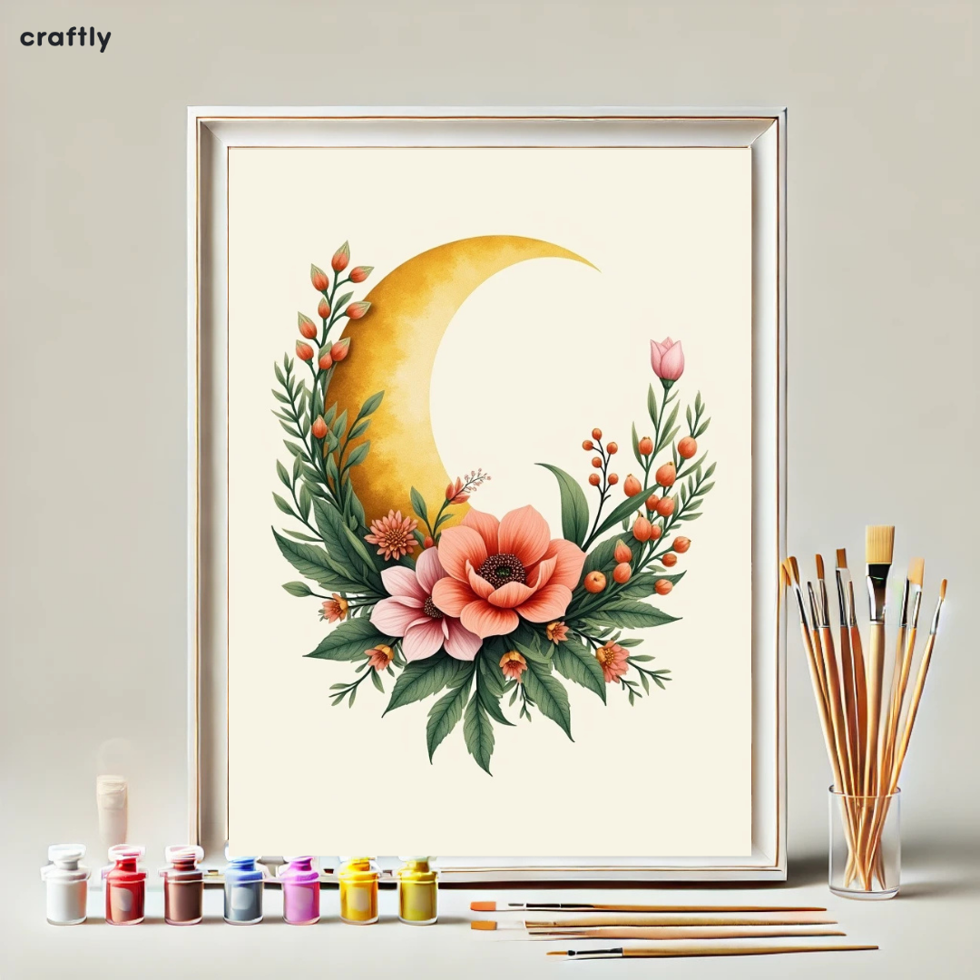 צביעה לפי מספרים - ציור ירח ופריחה