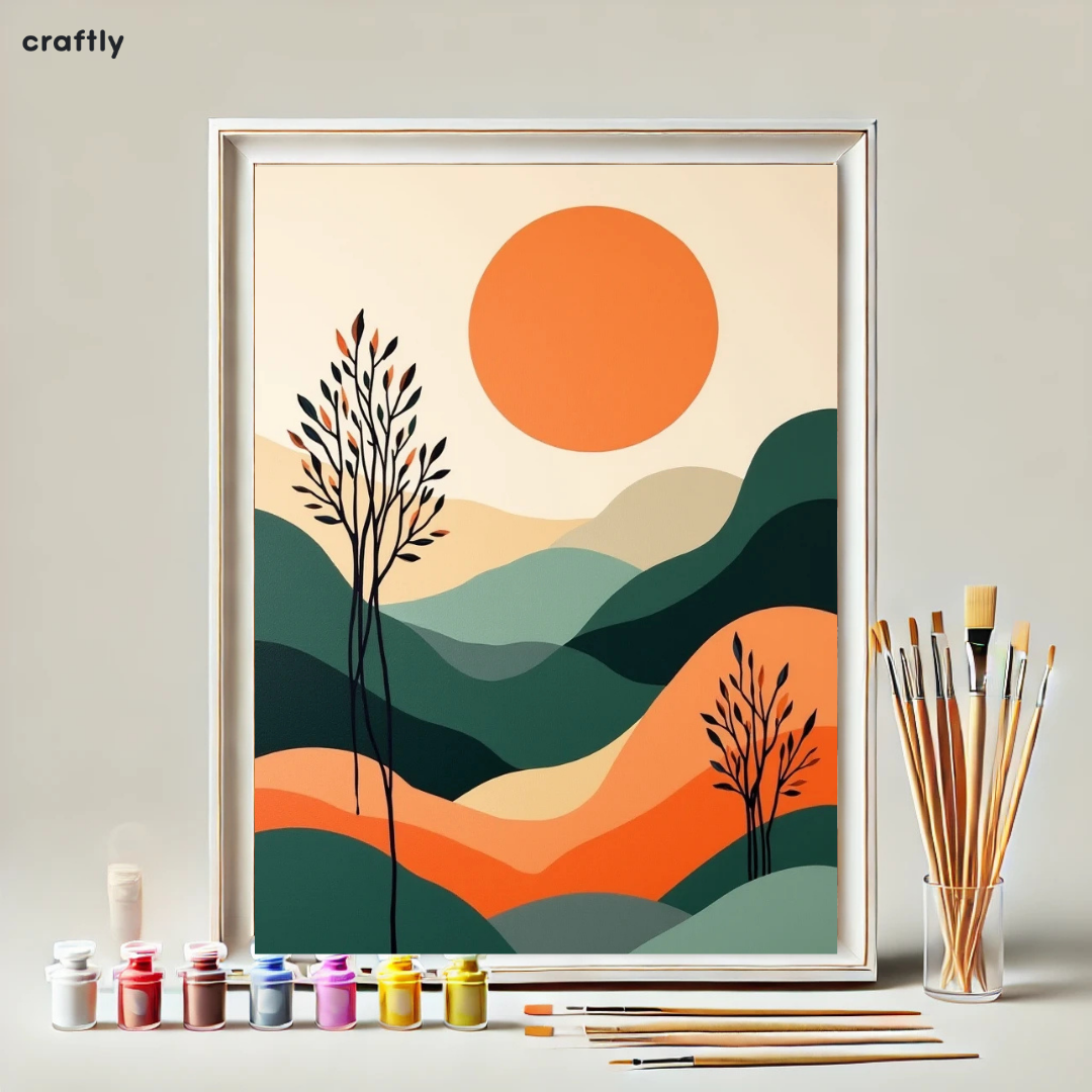 צביעה לפי מספרים - ציור נוף שקיעה מודרני