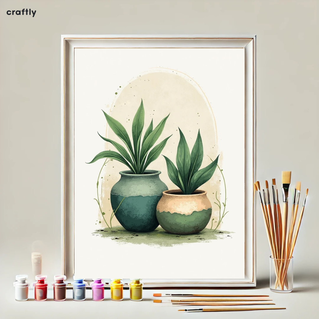 צביעה לפי מספרים - ציור עציצים ירוקים