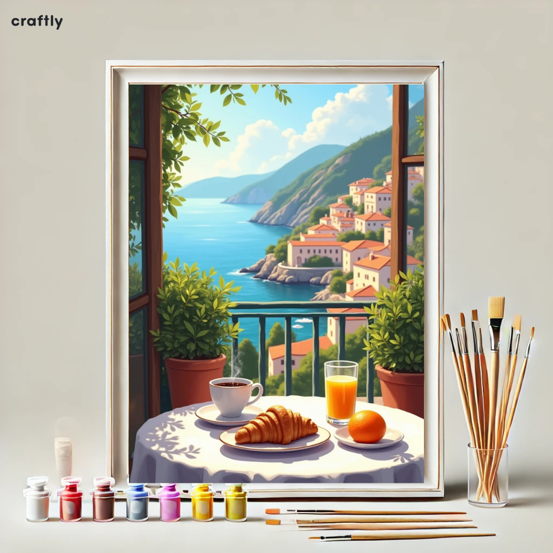 צביעה לפי מספרים - ציור בוקר ים תיכוני