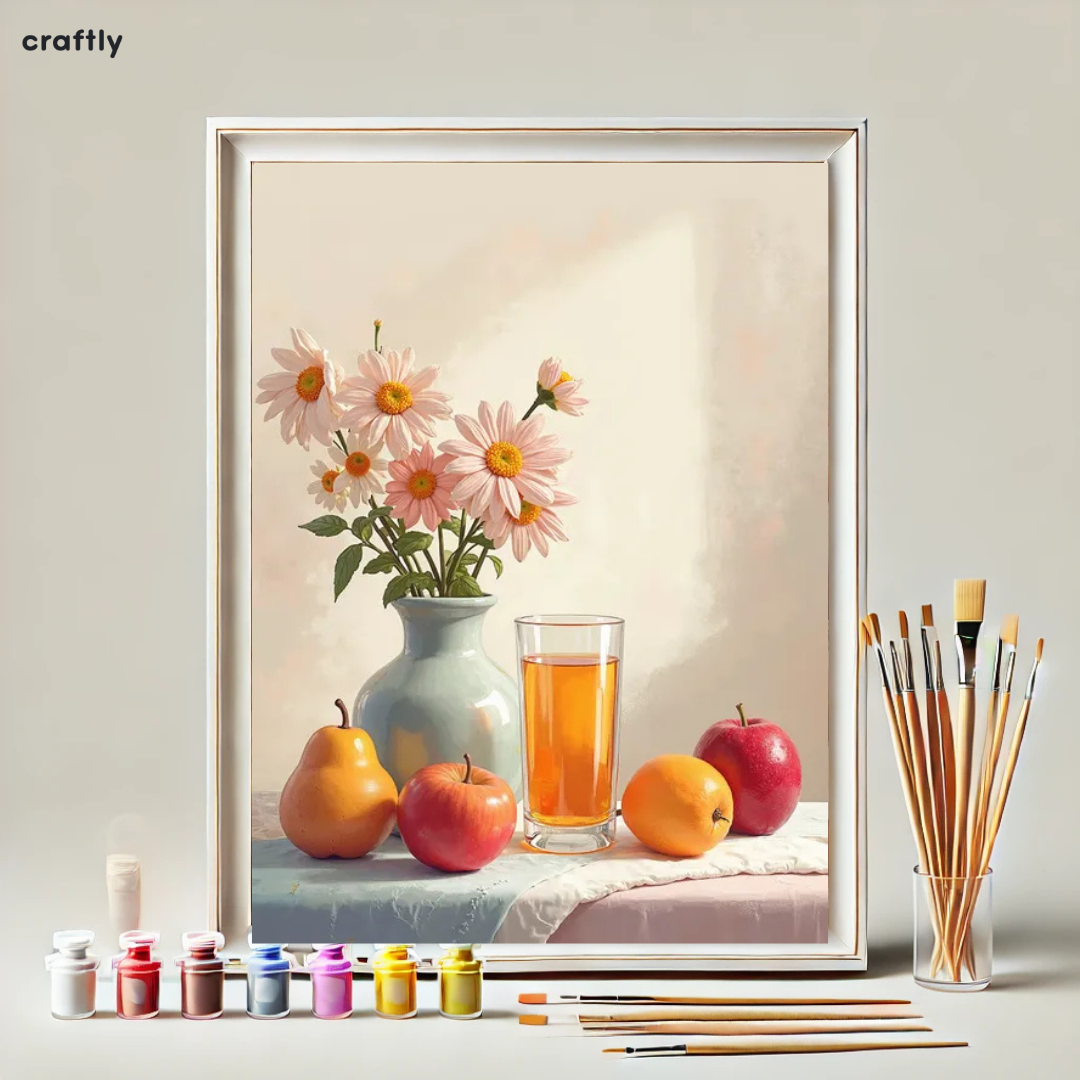 צביעה לפי מספרים - ציור פרחים ופירות