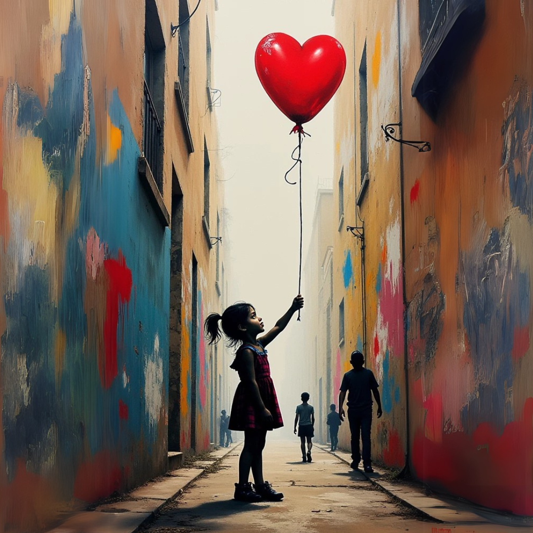 צביעה לפי מספרים - ציור ילדה ובלון אדום