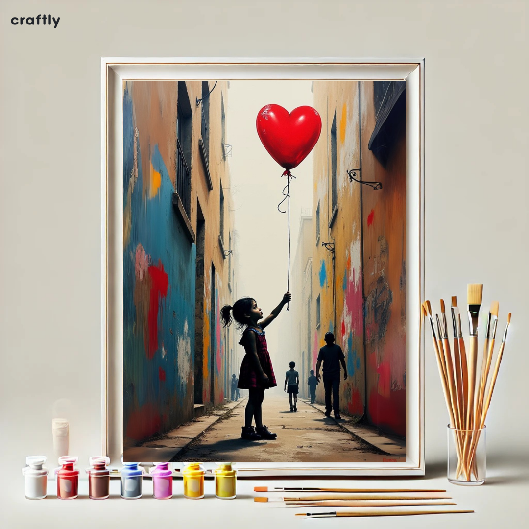 צביעה לפי מספרים - ציור ילדה ובלון אדום