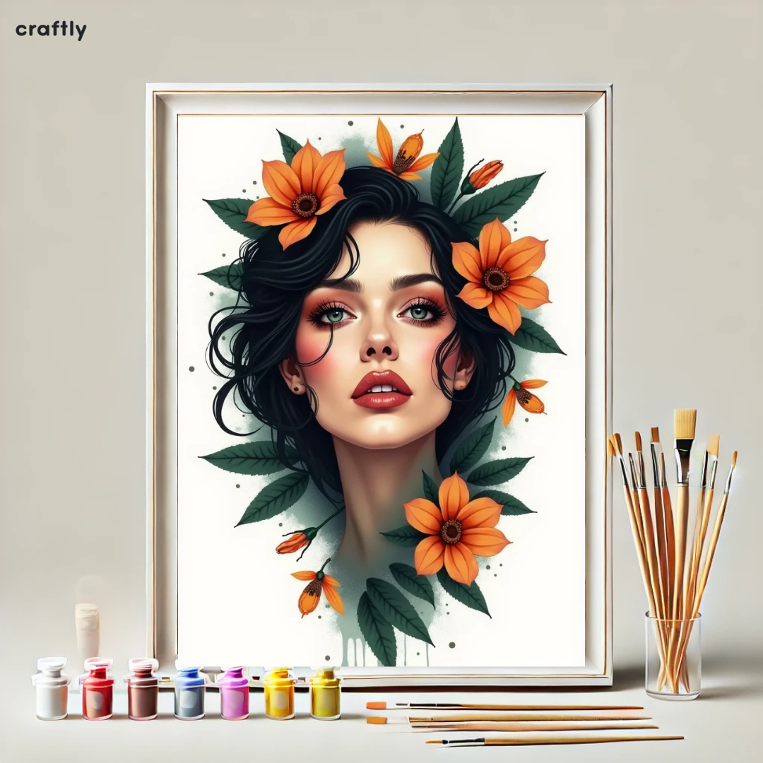 צביעה לפי מספרים - ציור פורטרט עטופה בפריחה