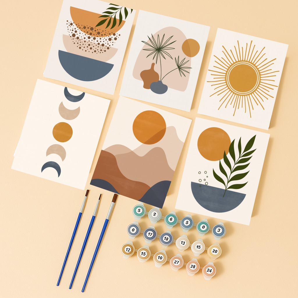 קיט מיני – מארז 6 ציורים אמנות בוהו אבסטרקטית