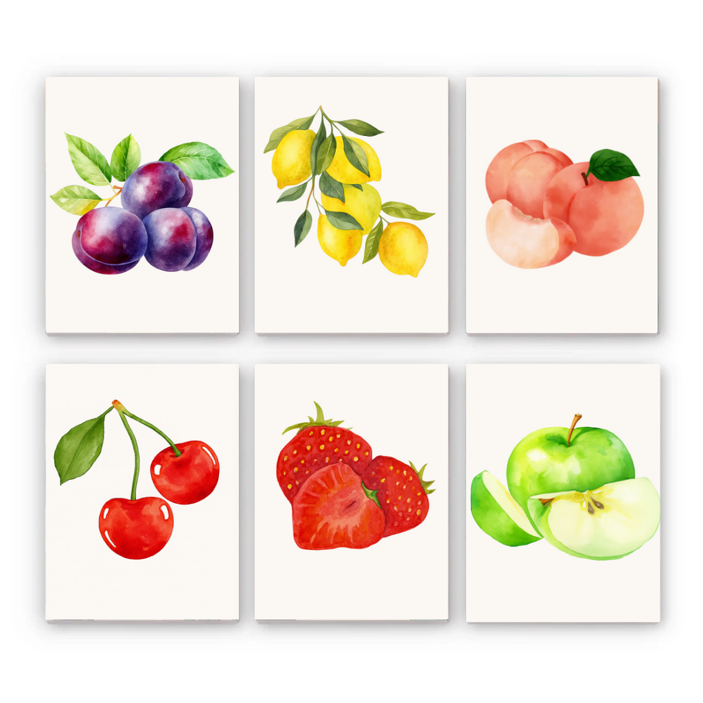 קיט מיני – מארז 6 ציורים פירות צבעוניים בסגנון ריאליסטי