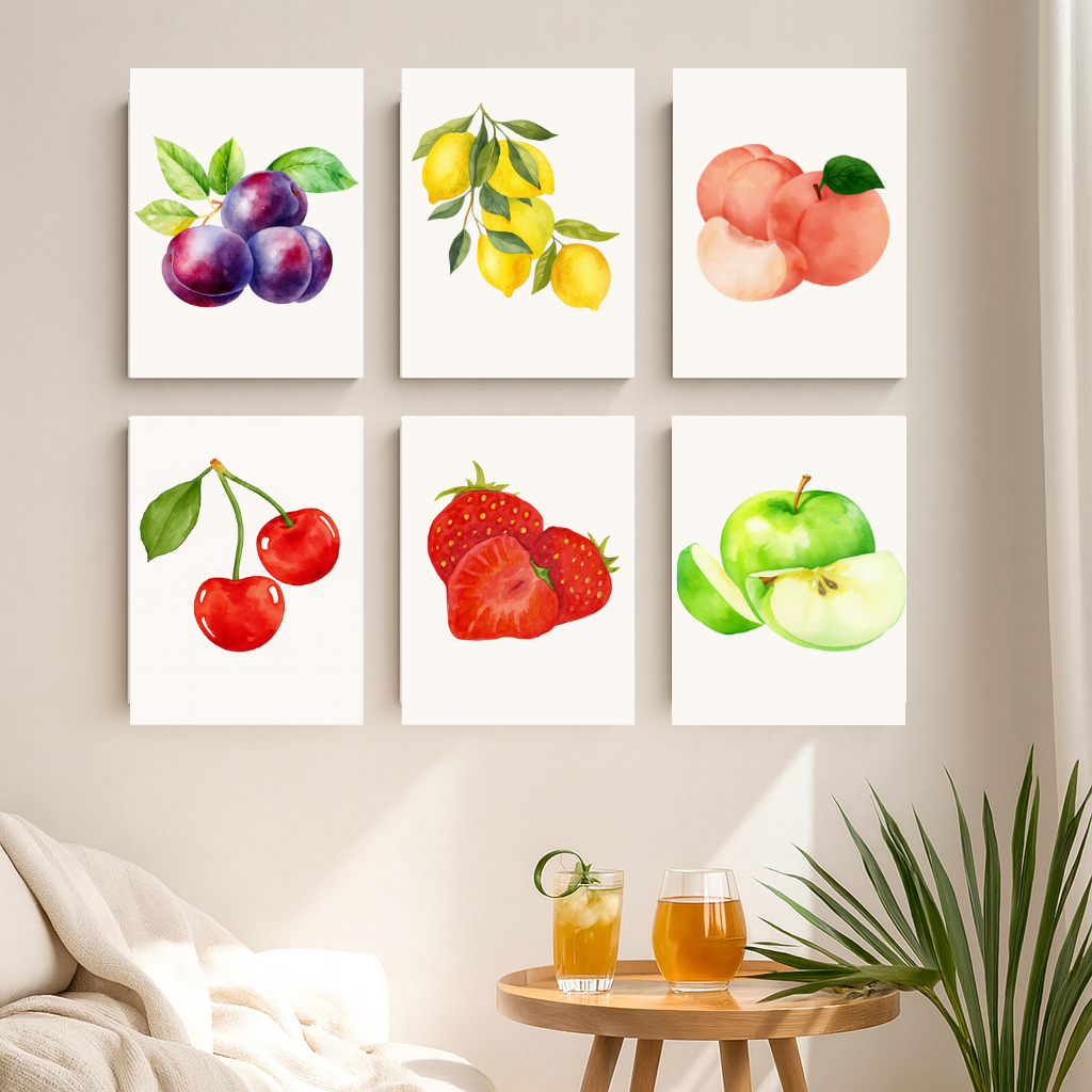 קיט מיני – מארז 6 ציורים פירות צבעוניים בסגנון ריאליסטי