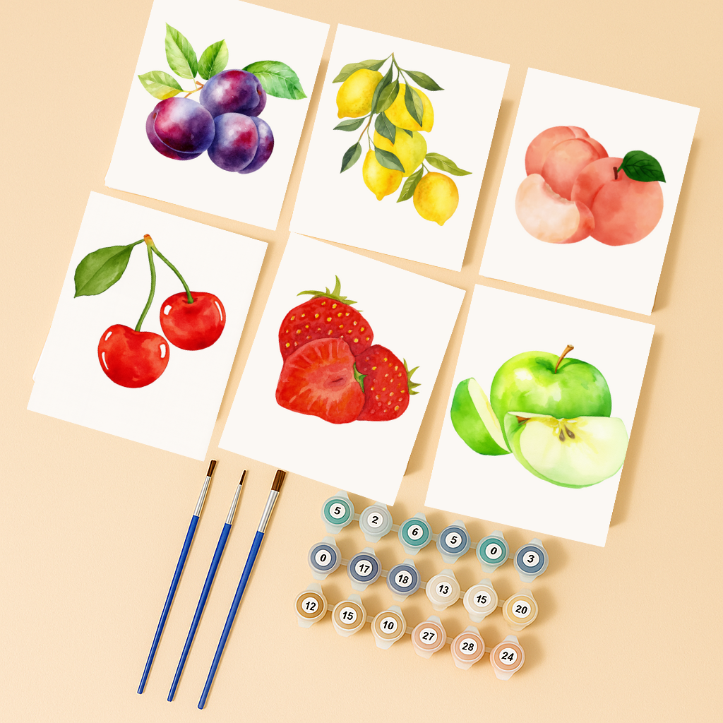 קיט מיני – מארז 6 ציורים פירות צבעוניים בסגנון ריאליסטי