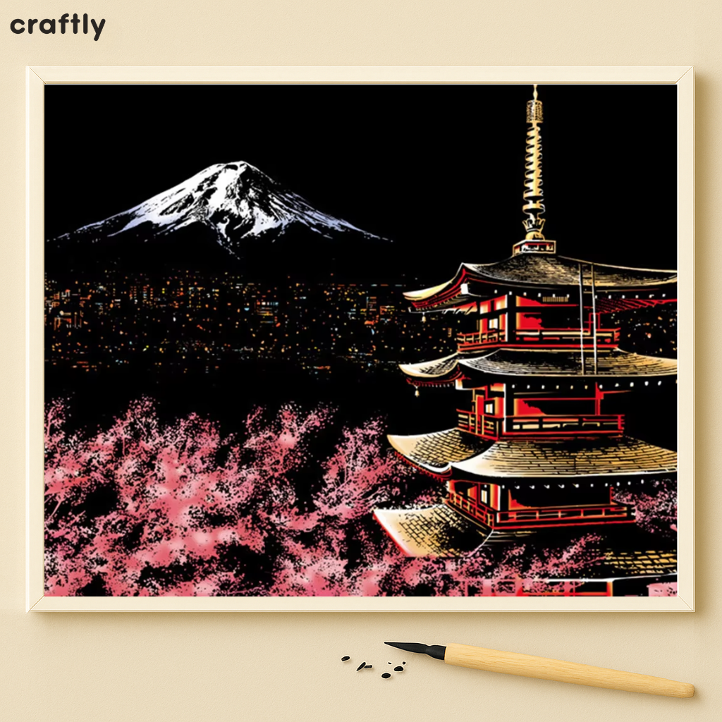 דפי גירוד קסם – מקדש יפני והר פוג'י