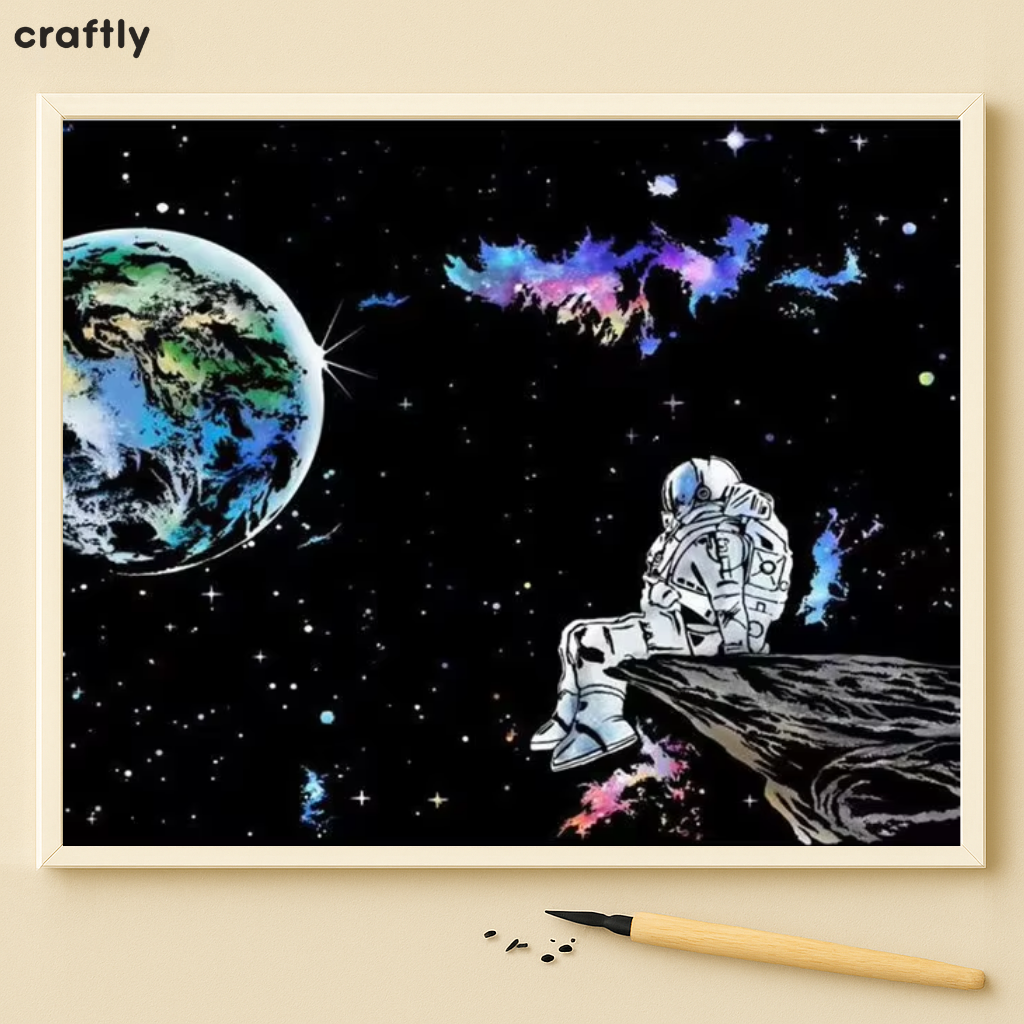 דפי גירוד קסם – אסטרונאוט מול כדור הארץ