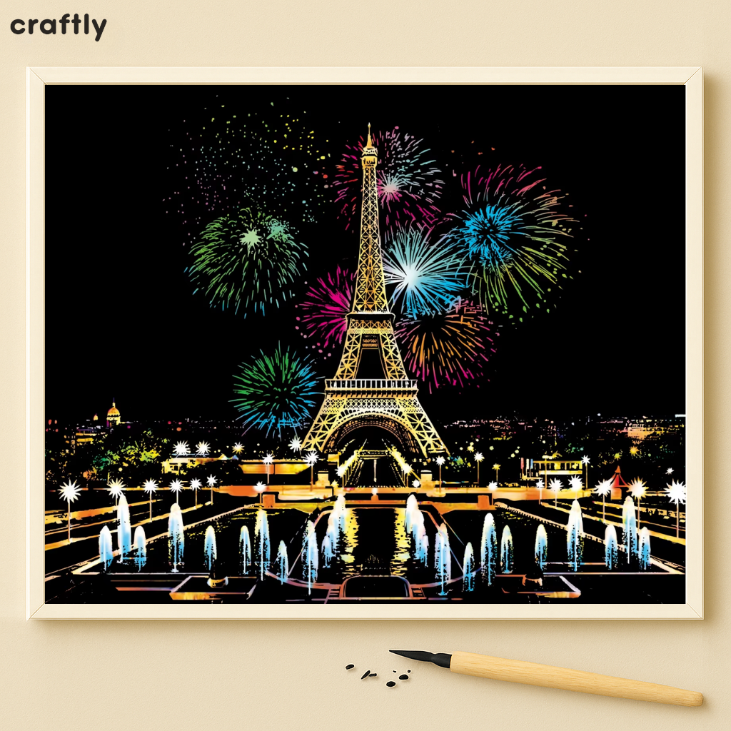 דפי גירוד קסם - מגדל אייפל עם זיקוקים