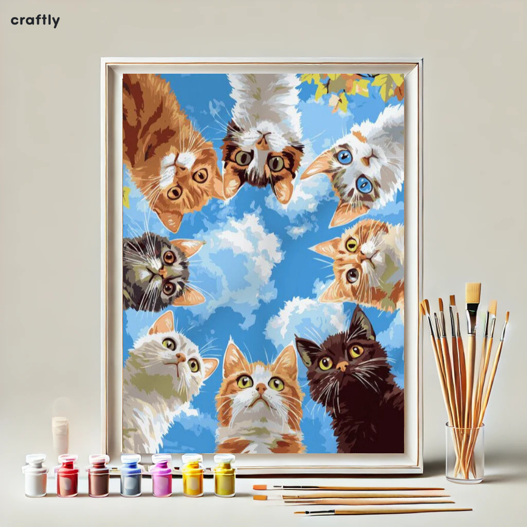 צביעה לפי מספרים – חתולים מציצים לשמיים